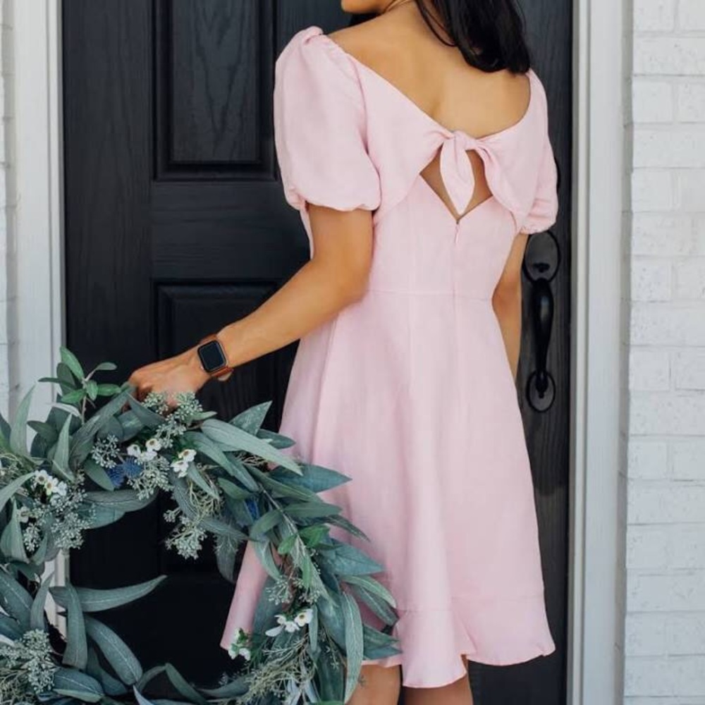 NWT Loft 2 Linen Pink Short Sleeve Tieback Dress